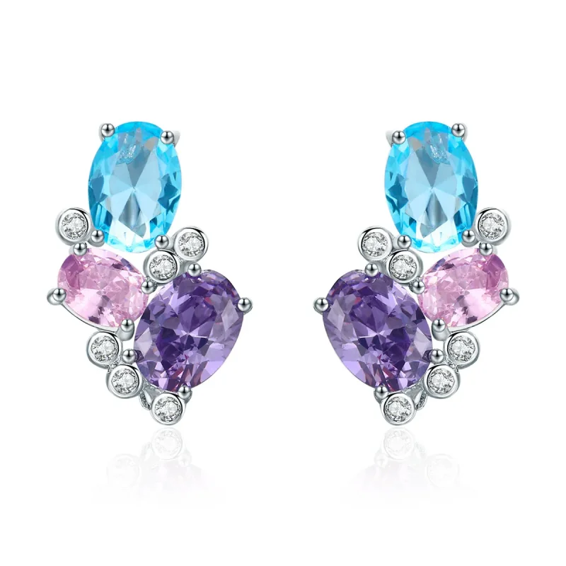 (image for) Silver Colorful Zircon Stud Earrings - PANDORA Style - SCE579 - Product Image