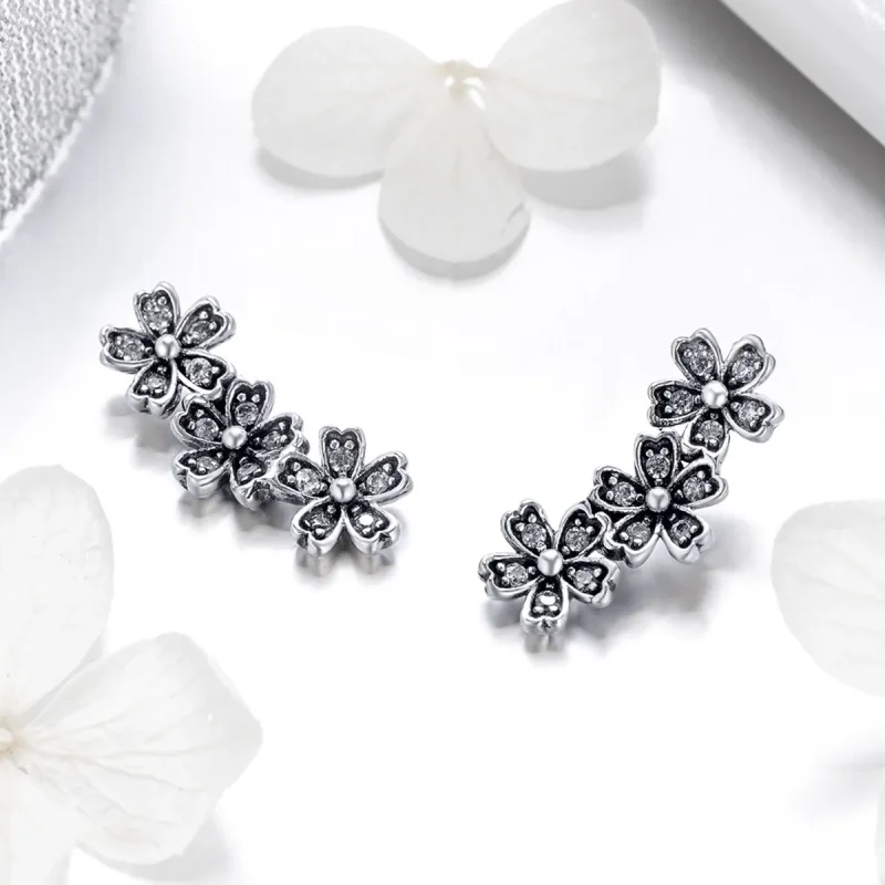(image for) Silver Contracted Daisy Stud Earrings - PANDORA Style - SCE419 - View 2