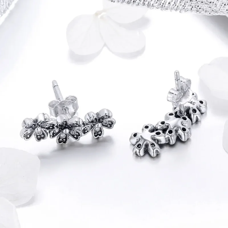 (image for) Silver Contracted Daisy Stud Earrings - PANDORA Style - SCE419 - View 3
