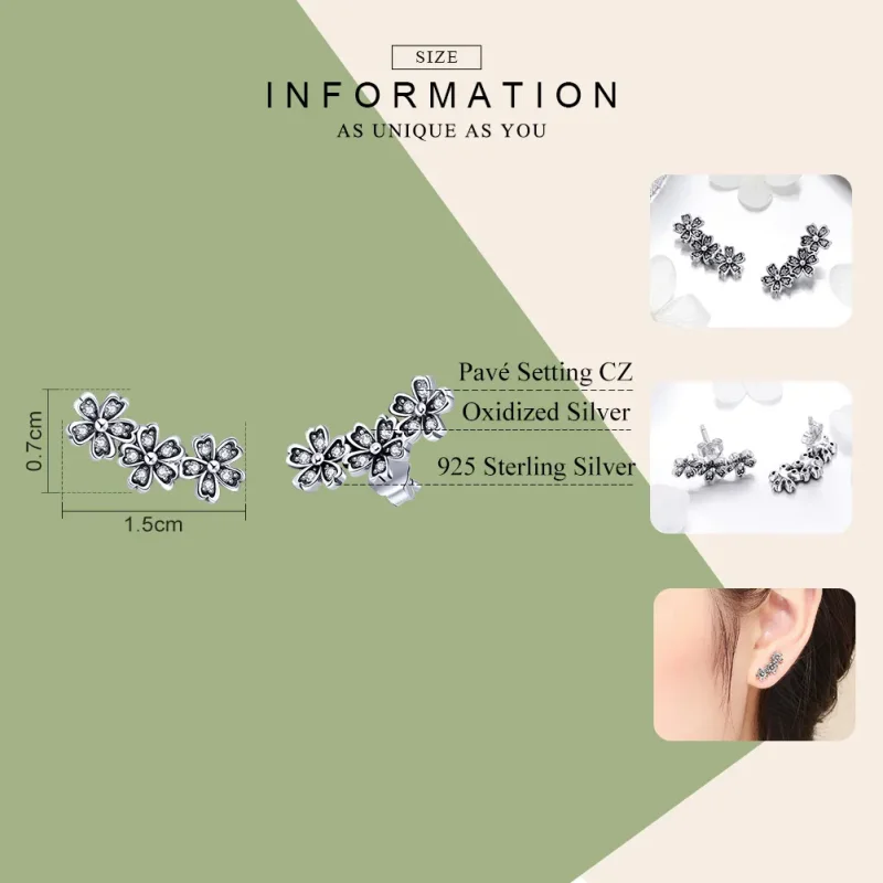 (image for) Silver Contracted Daisy Stud Earrings - PANDORA Style - SCE419 - View 4