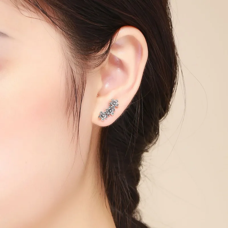 (image for) Silver Contracted Daisy Stud Earrings - PANDORA Style - SCE419 - View 6