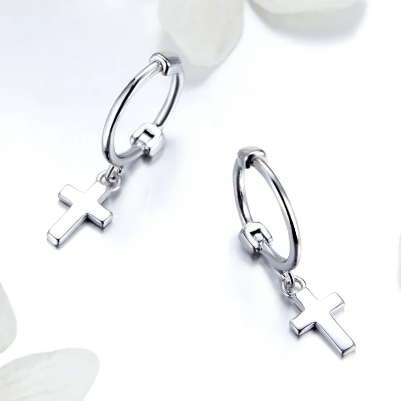 (image for) Silver Cross Hanging Earrings - PANDORA Style - SCE547 - View 3