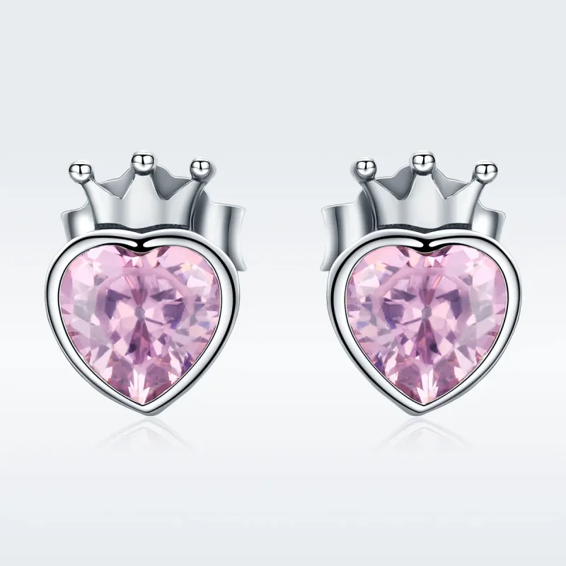 (image for) Silver Crowning Heart Stud Earrings - PANDORA Style - SCE174 - View 2