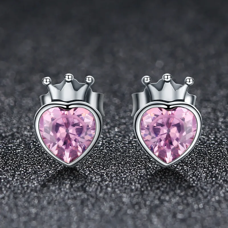 (image for) Silver Crowning Heart Stud Earrings - PANDORA Style - SCE174 - View 3