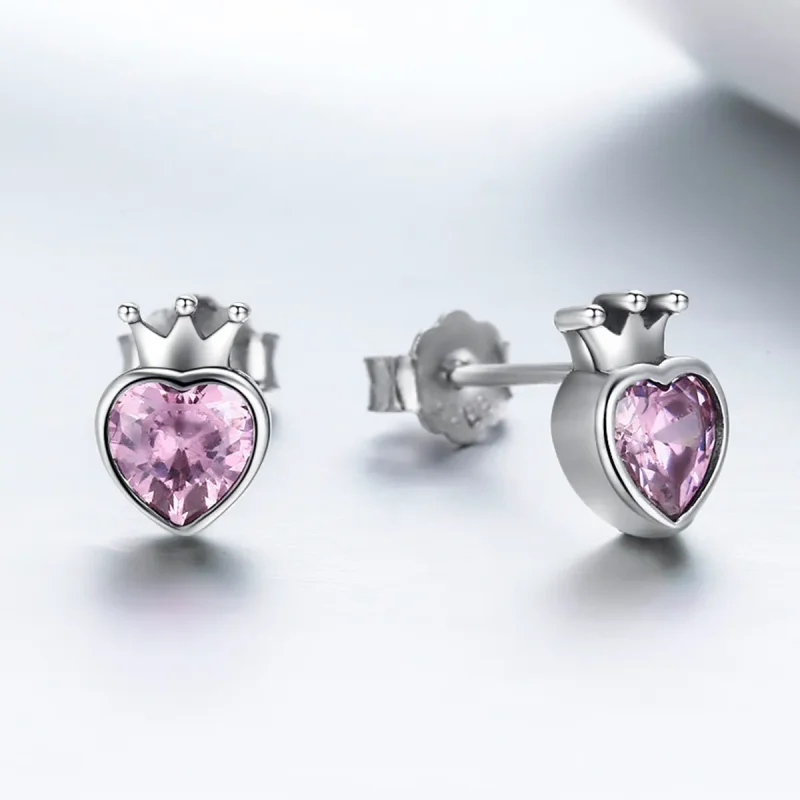 (image for) Silver Crowning Heart Stud Earrings - PANDORA Style - SCE174 - View 4