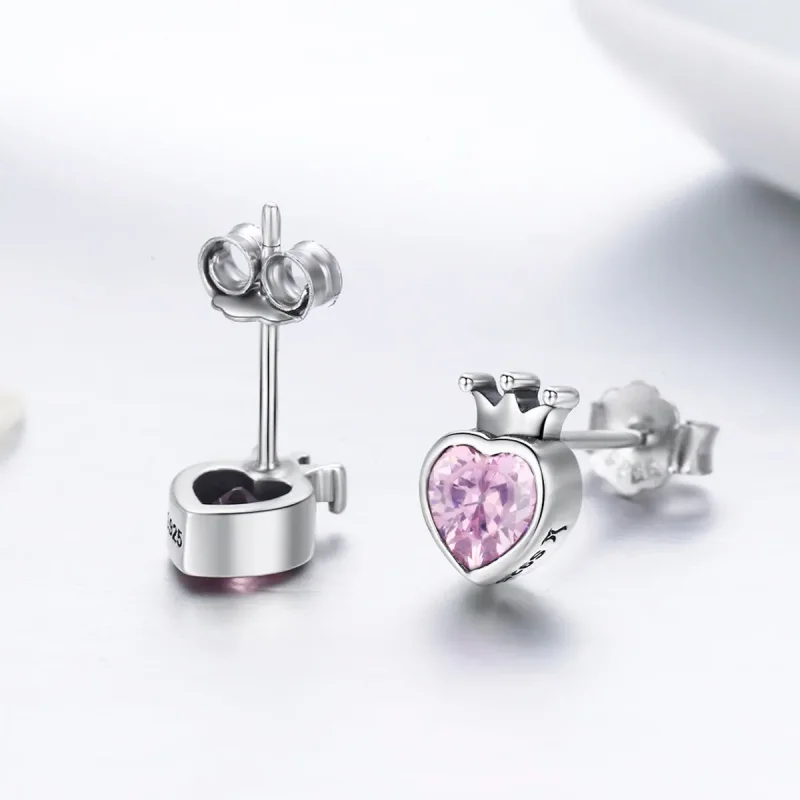 (image for) Silver Crowning Heart Stud Earrings - PANDORA Style - SCE174 - View 5
