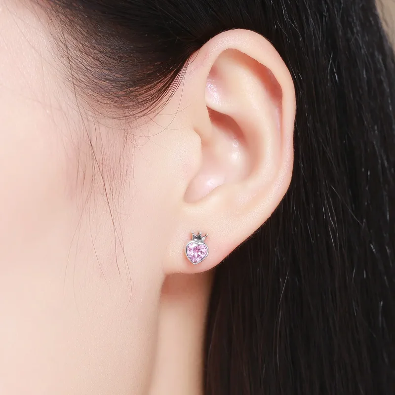 (image for) Silver Crowning Heart Stud Earrings - PANDORA Style - SCE174 - View 6