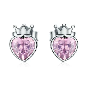 (image for) Silver Crowning Heart Stud Earrings - PANDORA Style - SCE174