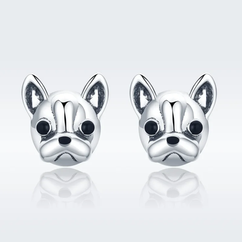 (image for) Silver Cute Bulldog Stud Earrings - PANDORA Style - SCE283 - View 3