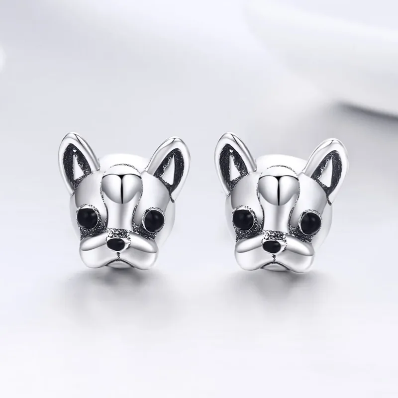 (image for) Silver Cute Bulldog Stud Earrings - PANDORA Style - SCE283 - View 4