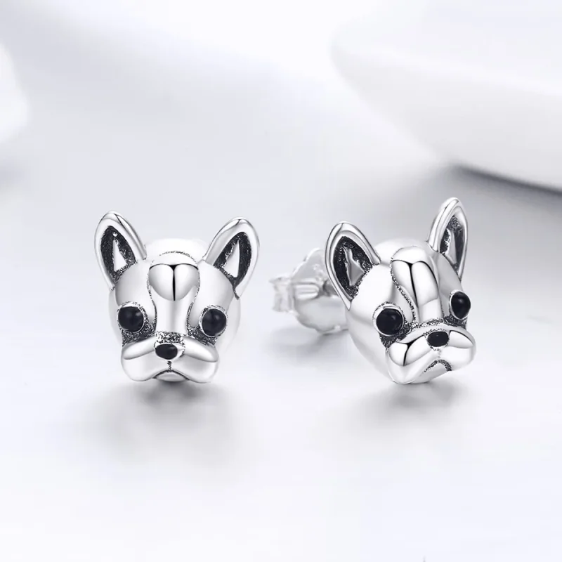 (image for) Silver Cute Bulldog Stud Earrings - PANDORA Style - SCE283 - View 5