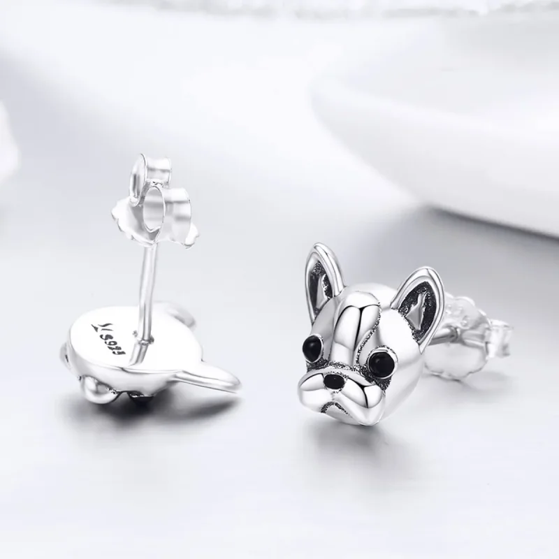 (image for) Silver Cute Bulldog Stud Earrings - PANDORA Style - SCE283 - View 6
