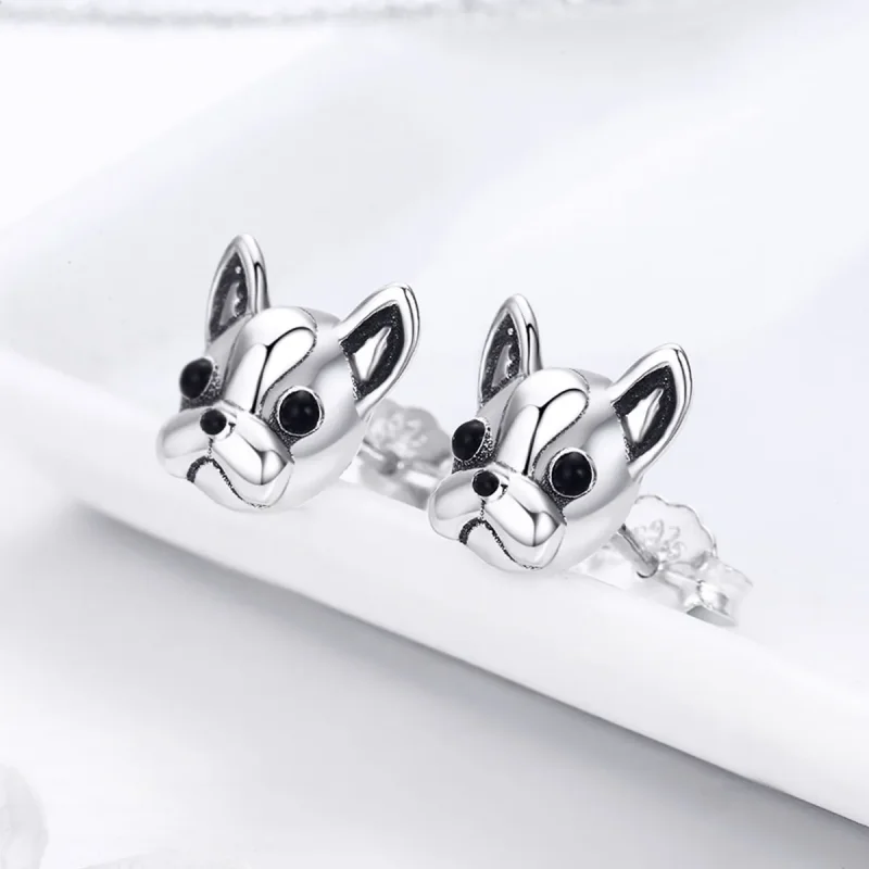 (image for) Silver Cute Bulldog Stud Earrings - PANDORA Style - SCE283 - View 7