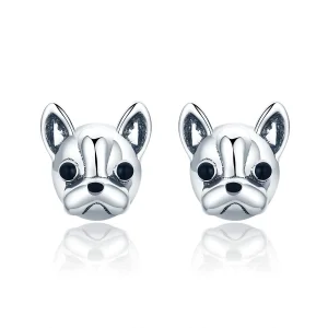 (image for) Silver Cute Bulldog Stud Earrings - PANDORA Style - SCE283