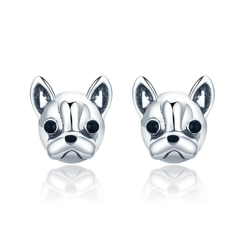 (image for) Silver Cute Bulldog Stud Earrings - PANDORA Style - SCE283 - Product Image