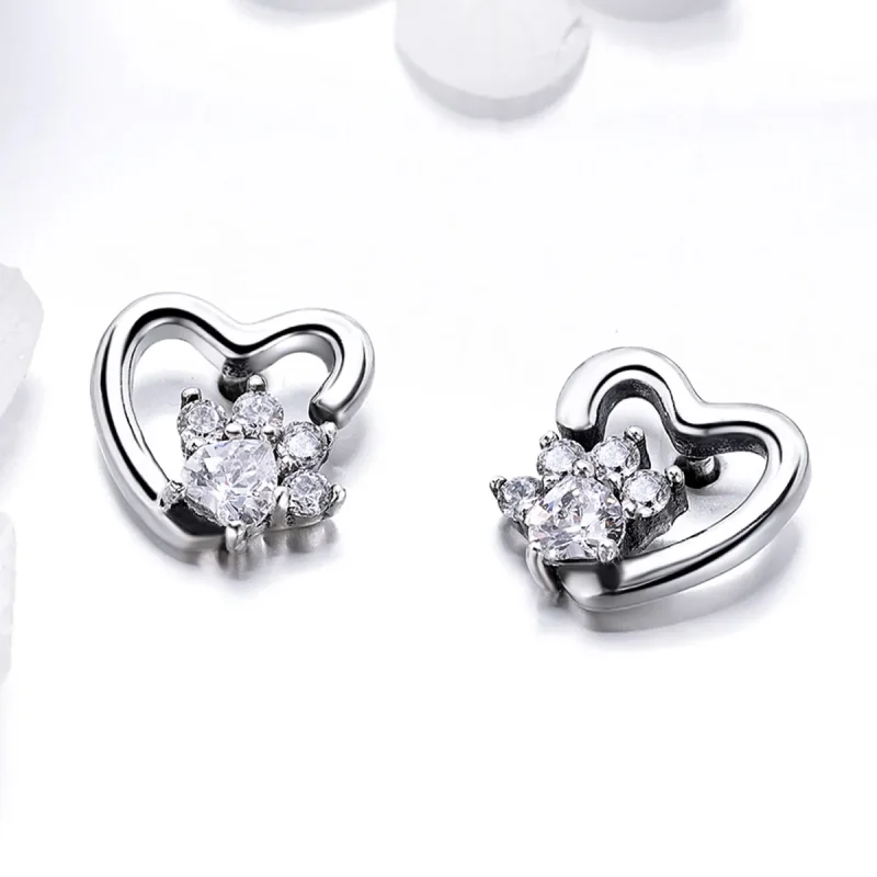 (image for) Silver Cute Cat Paw Stud Earrings - PANDORA Style - SCE415 - View 2