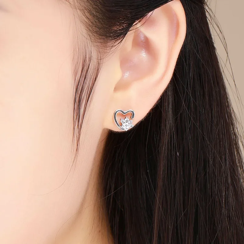 (image for) Silver Cute Cat Paw Stud Earrings - PANDORA Style - SCE415 - View 5