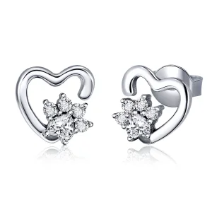 (image for) Silver Cute Cat Paw Stud Earrings - PANDORA Style - SCE415
