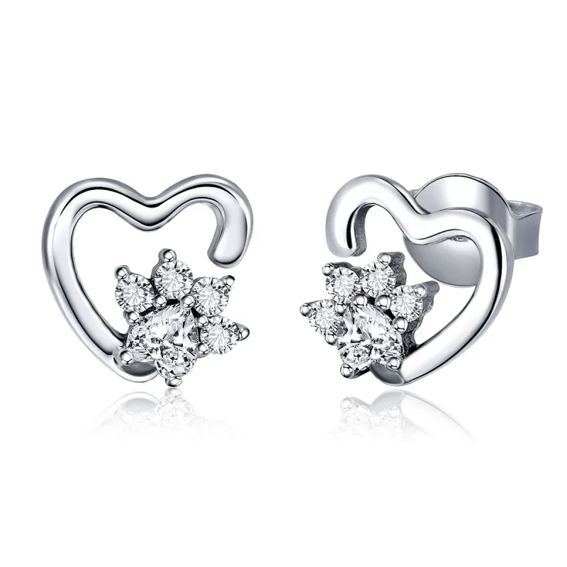 (image for) Silver Cute Cat Paw Stud Earrings - PANDORA Style - SCE415 - Product Image