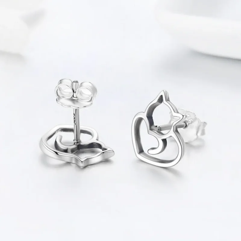 (image for) Silver Cute Cat Stud Earrings - PANDORA Style - SCE271 - View 6