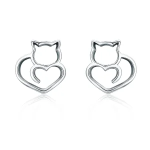 (image for) Silver Cute Cat Stud Earrings - PANDORA Style - SCE271