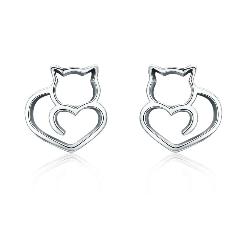 (image for) Silver Cute Cat Stud Earrings - PANDORA Style - SCE271 - Product Image