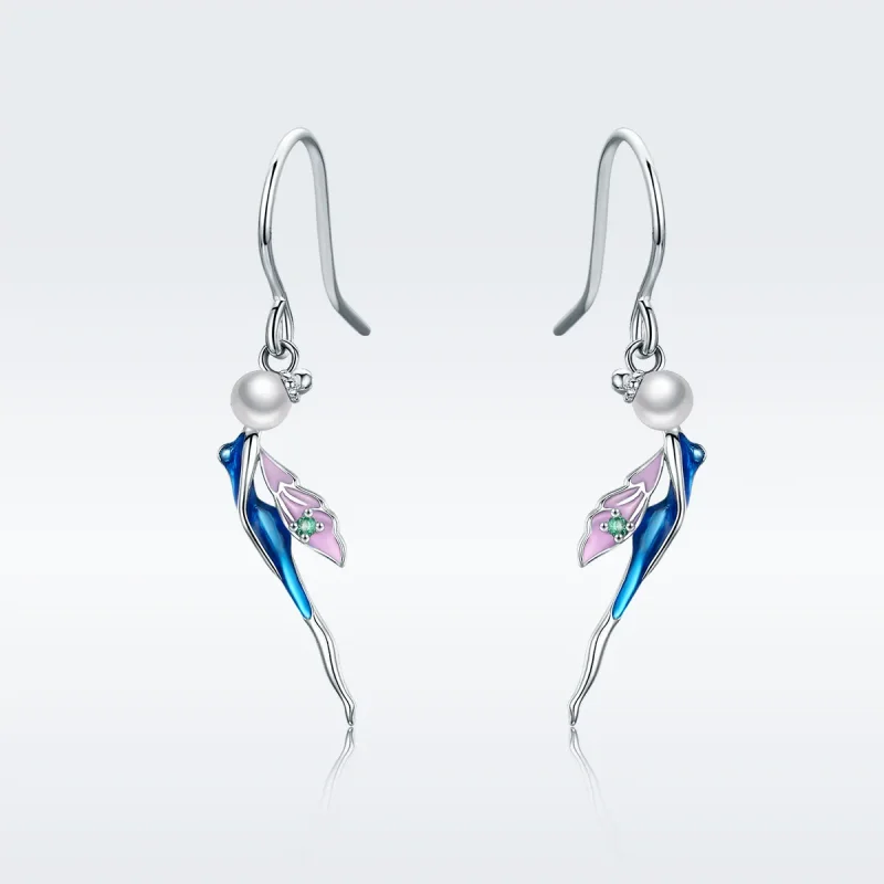(image for) Silver Cute Fairy Hanging Earrings - PANDORA Style - SCE378 - View 3