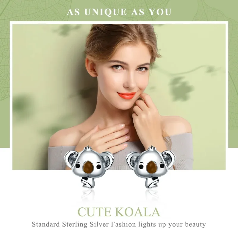 (image for) Silver Cute Koala Stud Earrings - PANDORA Style - SCE381 - View 2