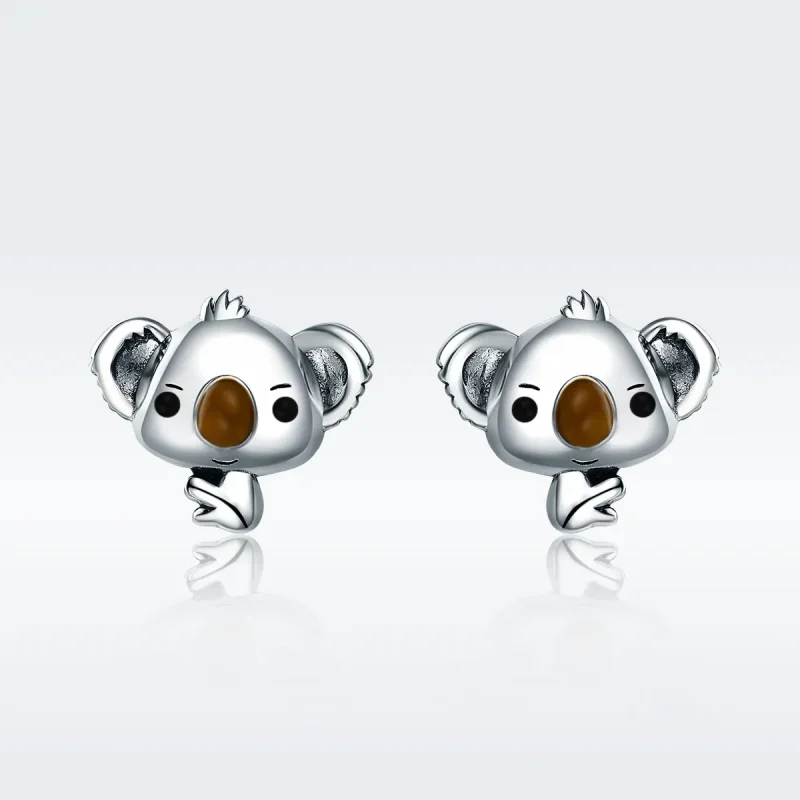 (image for) Silver Cute Koala Stud Earrings - PANDORA Style - SCE381 - View 3