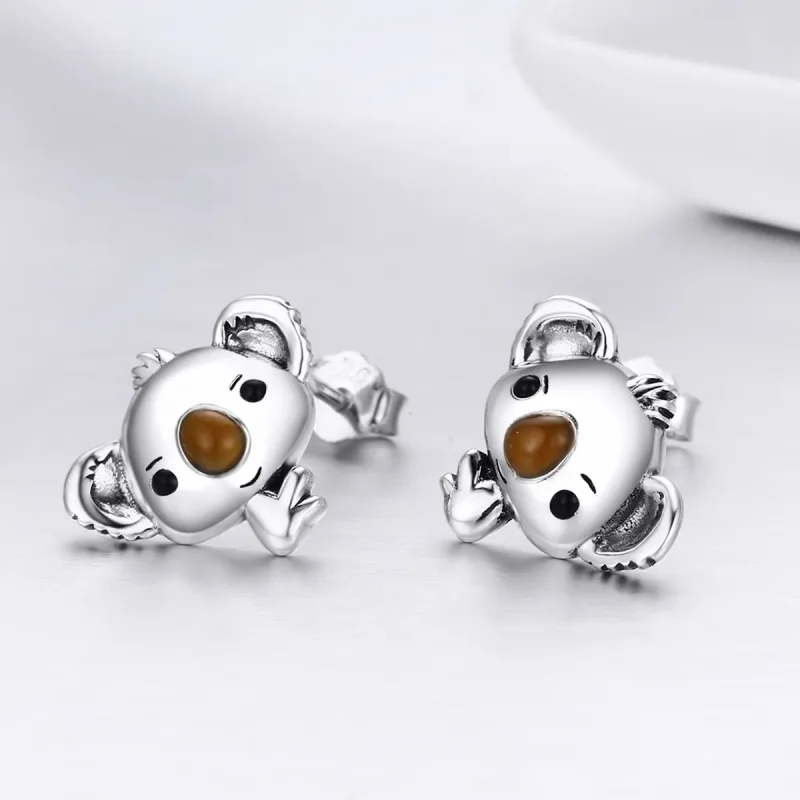 (image for) Silver Cute Koala Stud Earrings - PANDORA Style - SCE381 - View 4