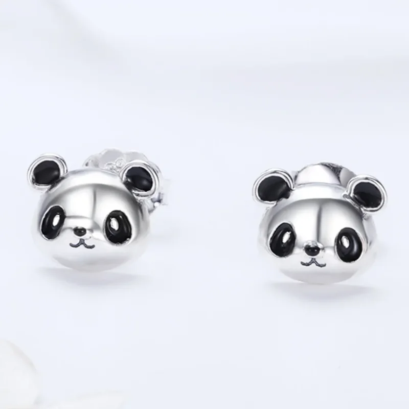 (image for) Silver Cute Panda Stud Earrings - PANDORA Style - SCE386 - View 2