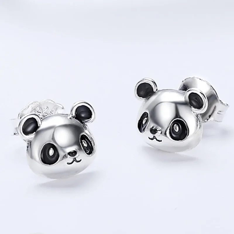 (image for) Silver Cute Panda Stud Earrings - PANDORA Style - SCE386 - View 3