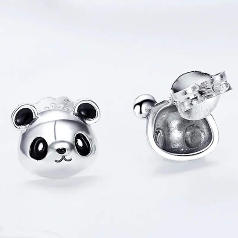 (image for) Silver Cute Panda Stud Earrings - PANDORA Style - SCE386 - View 4