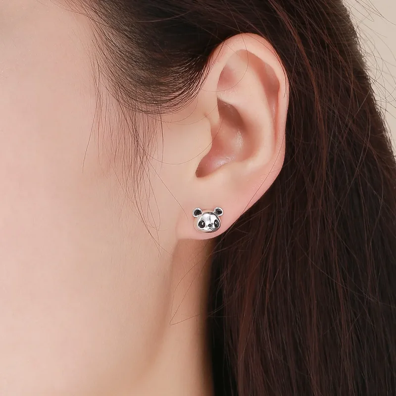 (image for) Silver Cute Panda Stud Earrings - PANDORA Style - SCE386 - View 5