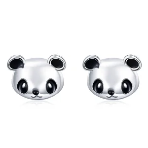 (image for) Silver Cute Panda Stud Earrings - PANDORA Style - SCE386