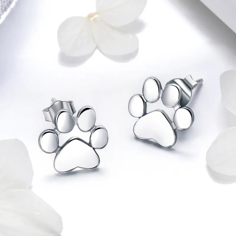(image for) Silver Cute Paw Stud Earrings - PANDORA Style - SCE407-2 - View 3