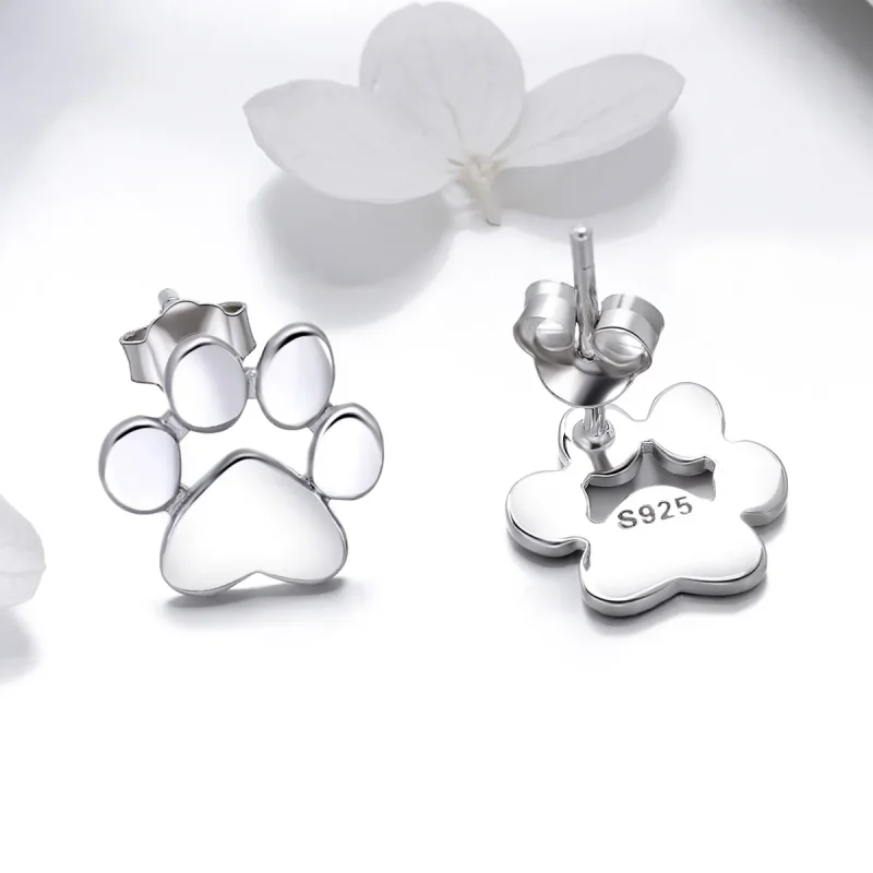 (image for) Silver Cute Paw Stud Earrings - PANDORA Style - SCE407-2 - View 4