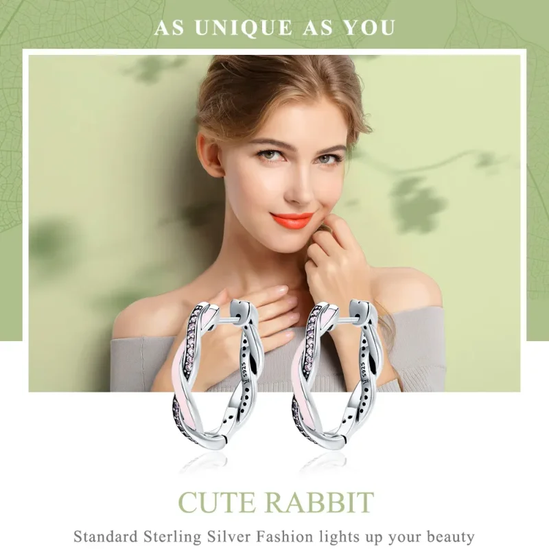 (image for) Silver Cute Rabbit Hoop Earrings - PANDORA Style - SCE297 - View 2