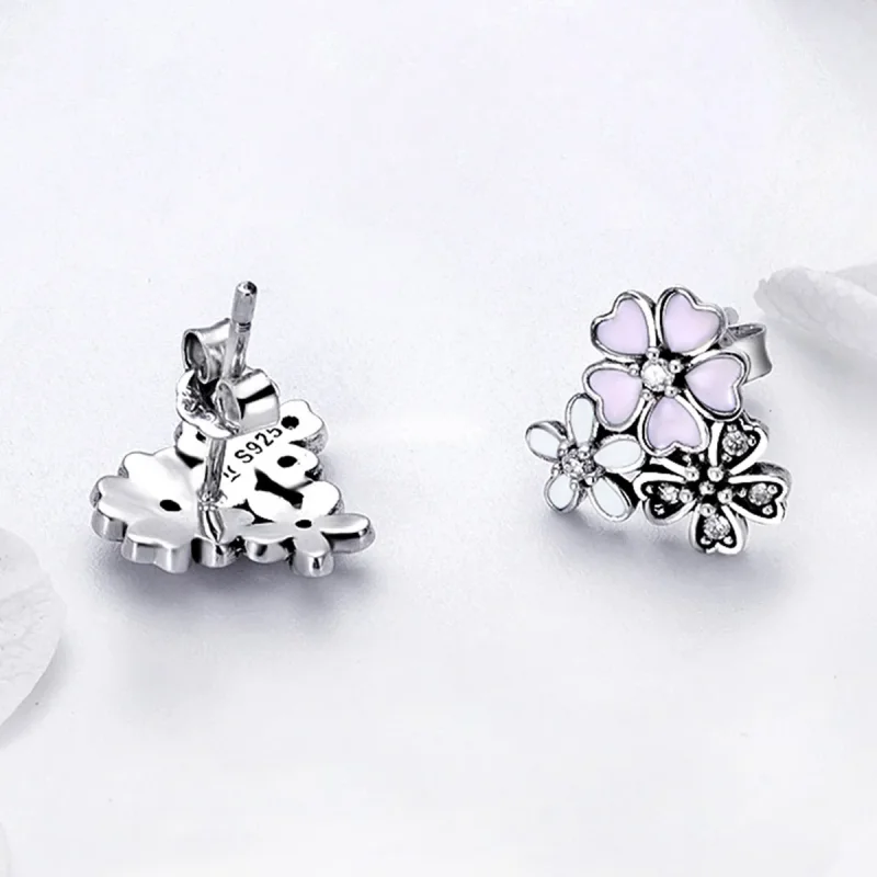 (image for) Silver Daisies and Cherry Blossoms Stud Earrings - PANDORA Style - SCE400 - View 4