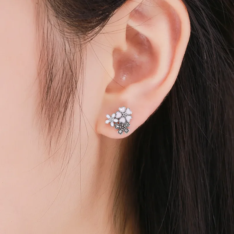 (image for) Silver Daisies and Cherry Blossoms Stud Earrings - PANDORA Style - SCE400 - View 5