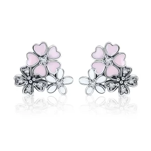 (image for) Silver Daisies and Cherry Blossoms Stud Earrings - PANDORA Style - SCE400