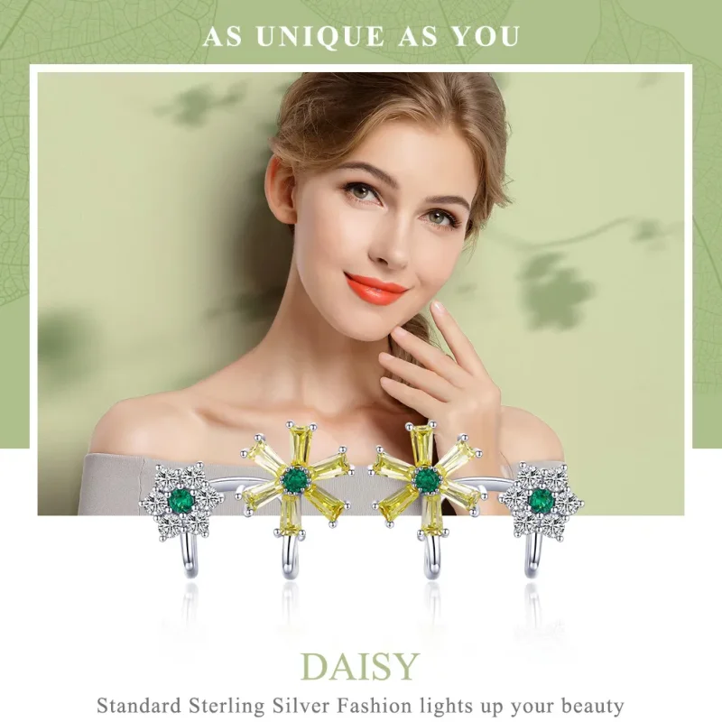 (image for) Silver Daisy Flower Stud Earrings - PANDORA Style - SCE487 - View 2