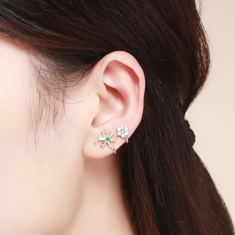 (image for) Silver Daisy Flower Stud Earrings - PANDORA Style - SCE487 - View 4
