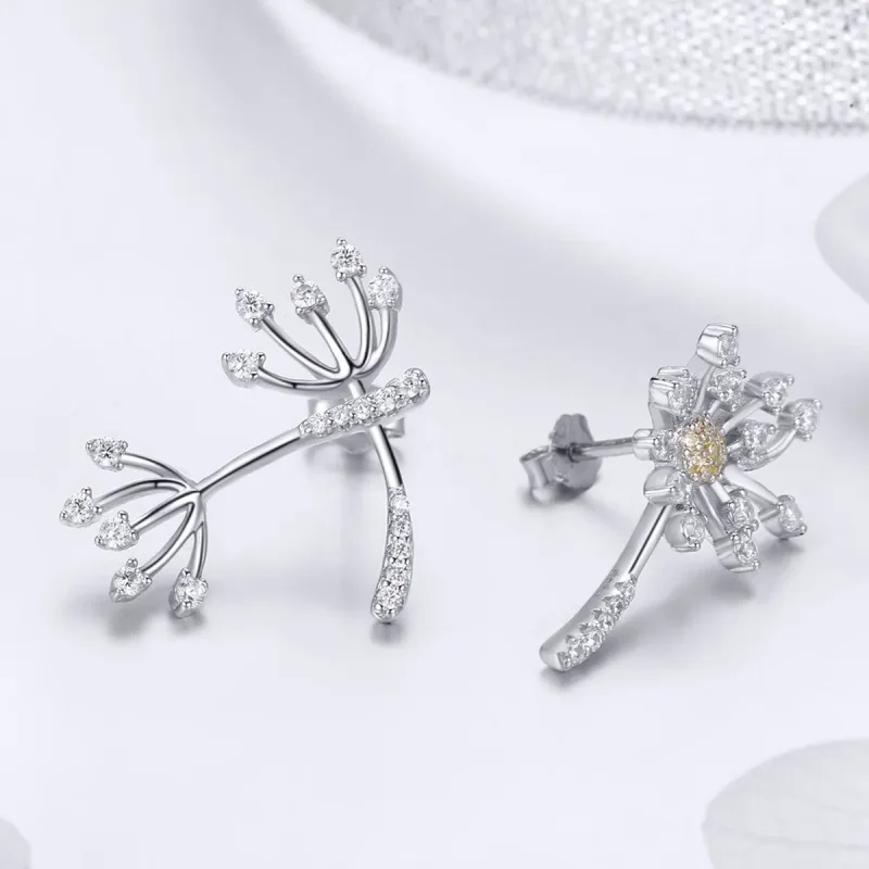 (image for) Silver Dandelion Love Stud Earrings - PANDORA Style - SCE506 - View 3