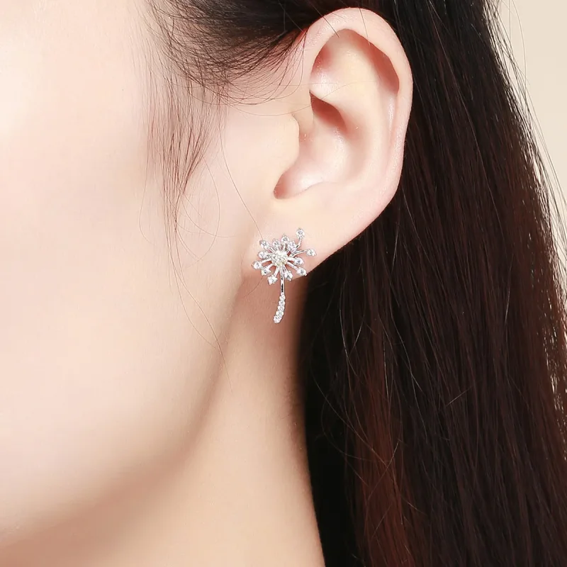 (image for) Silver Dandelion Love Stud Earrings - PANDORA Style - SCE506 - View 5