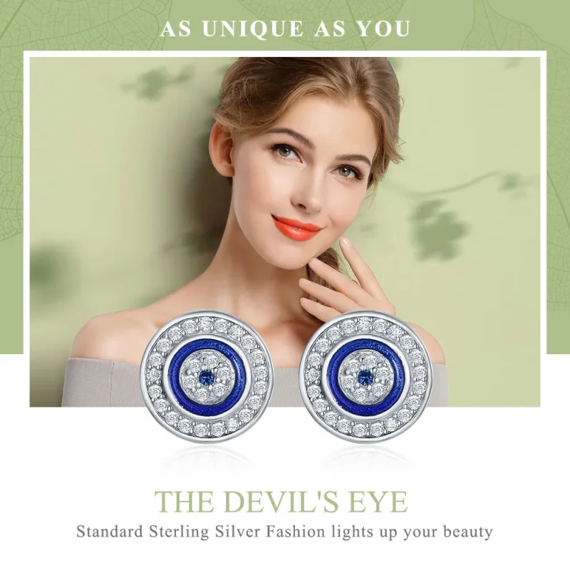 (image for) Silver Devil's Eye Stud Earrings - PANDORA Style - SCE148 - View 2