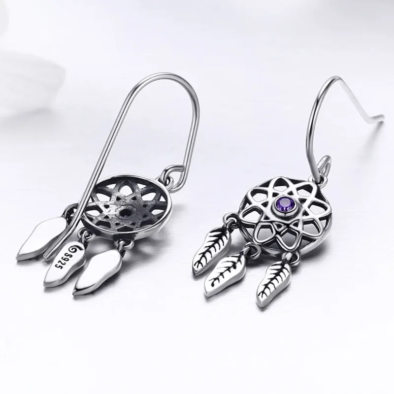 (image for) Silver Dreamcatcher Hanging Earrings - PANDORA Style - SCE394 - View 2