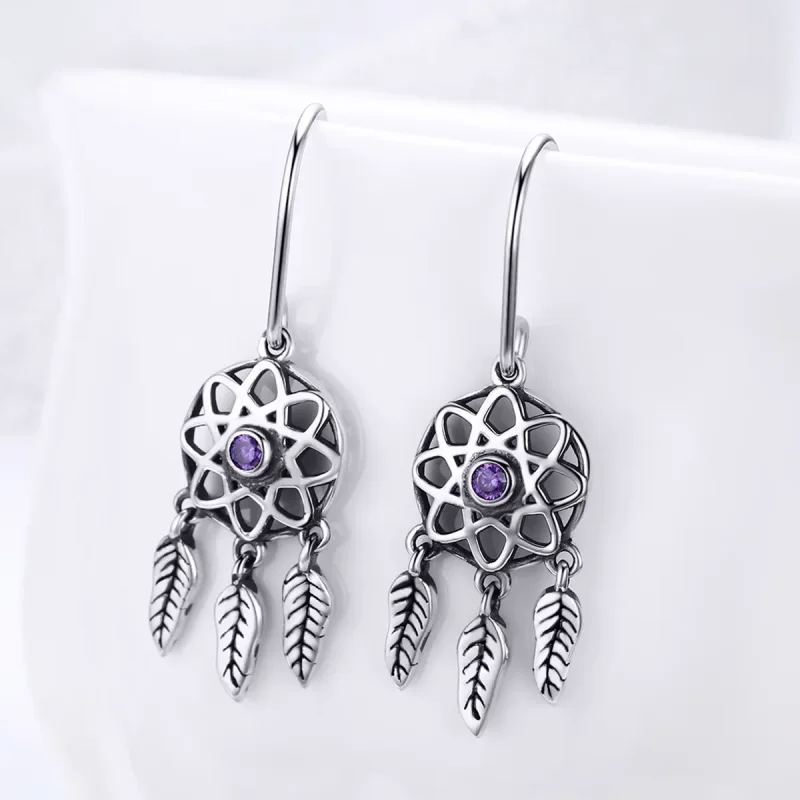 (image for) Silver Dreamcatcher Hanging Earrings - PANDORA Style - SCE394 - View 3