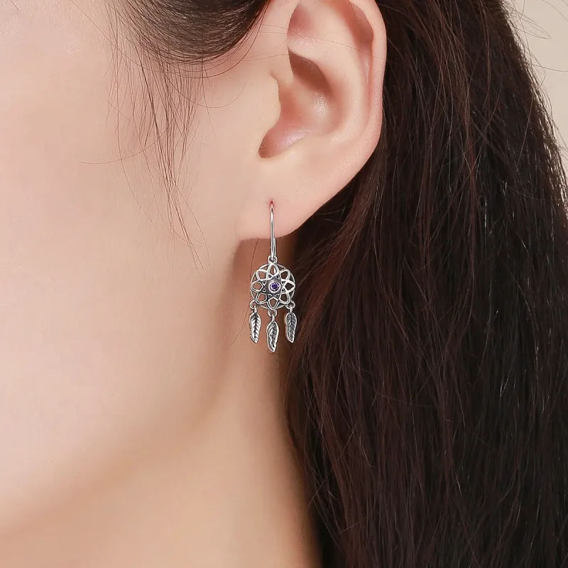 (image for) Silver Dreamcatcher Hanging Earrings - PANDORA Style - SCE394 - View 4