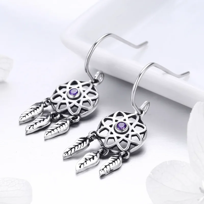 (image for) Silver Dreamcatcher Hanging Earrings - PANDORA Style - SCE394 - View 5